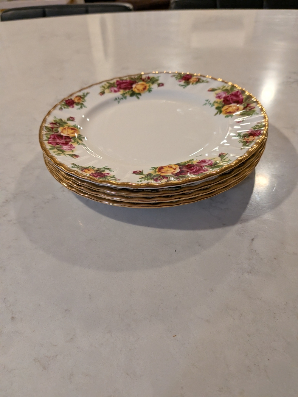 Vintage 1960s Old Roses Country Royal Albert Salad Bred Plates 8" Set of 4 Engla